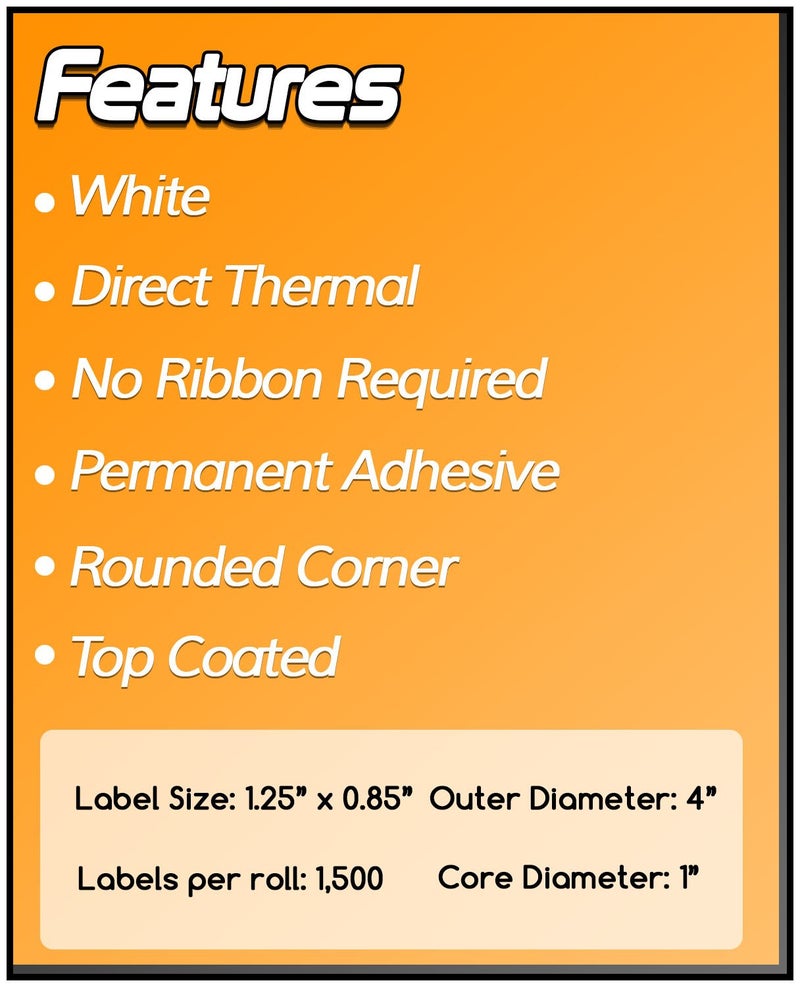 Sojitek 1500/Roll, 30000 Labels = 20 Rolls - 1.25" x 0.85" Direct Thermal SKU Labels for UPC Barcode Address - for Zebra & Rollo Thermal Printers â€“ 1â€ Core, Strong Adhesive & Perforated - Image 3